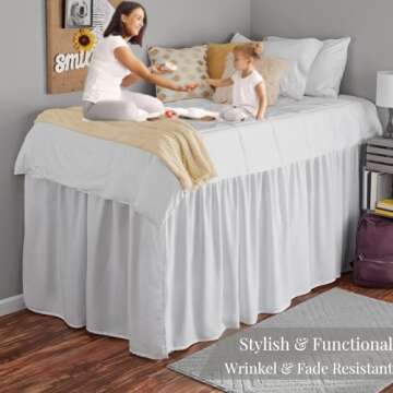 Dorm Bed Skirt Twin XL - Ruffled 40" Drop, 100% Microfiber, White Solid - Dorm Room Essentials and Décor