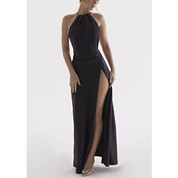 Y2K Deep V Halter Neck Backless Maxi Dress for Women
