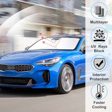 Windshield Sun Shade Custom Fit for 2018-2023 Kia Stinger Accessories Foldable Sunshade Sun Blocker ...