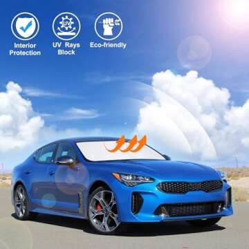 Windshield Sun Shade Custom Fit for 2018-2023 Kia Stinger Accessories Foldable Sunshade Sun Blocker Protect Car from Sun Rays & Heat Damage Keep Car Cooler