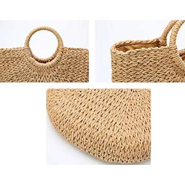 Womens Large Straw Beach Tote Bag Hobo Summer Handwoven Bags Purse wth Pom Poms