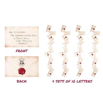 Conquest Journals Harry Potter Floating Hogwarts Acceptance Letter Decoration, 40 Letter Cards and Clear Nylon String for Hanging, Home Decor, Officially Licensed (40-Pieces, 4 Strings of 10 Letters)