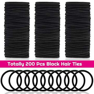 Anezus 200 Pcs Black Elastics Hair Ties - Durable and Versatile
