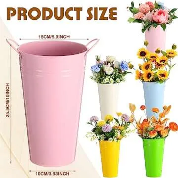 5 Pcs 10 in Galvanized Metal Vases with Handle, Colorful Metal Planter Flower Buckets, Farmhouse Fre...