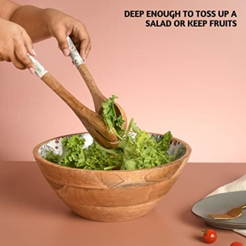 Folkulture Christmas Wooden Salad Bowl Set with Servers