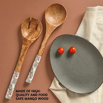 Folkulture Christmas Wooden Salad Bowl Set with Servers