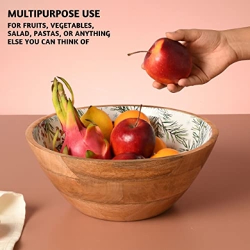 Folkulture Christmas Wooden Salad Bowl Set with Servers