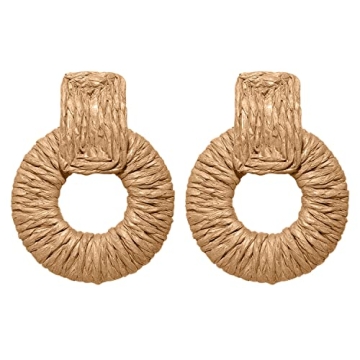 ELEARD Rattan Earrings for Women Handmade Straw Raffia Woven Hoop Dangle Earrings Boho Summer Beach ...