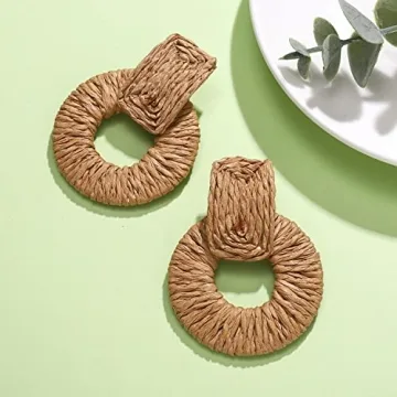 ELEARD Rattan Earrings for Women Handmade Straw Raffia Woven Hoop Dangle Earrings Boho Summer Beach Accessories Gifts