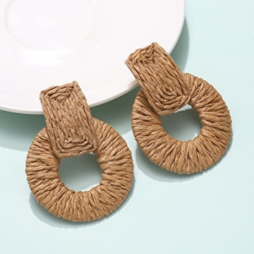 ELEARD Rattan Earrings for Women Handmade Straw Raffia Woven Hoop Dangle Earrings Boho Summer Beach Accessories Gifts