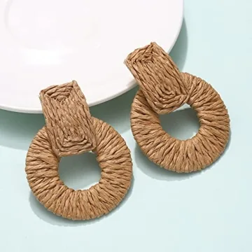 ELEARD Rattan Earrings for Women Handmade Straw Raffia Woven Hoop Dangle Earrings Boho Summer Beach Accessories Gifts