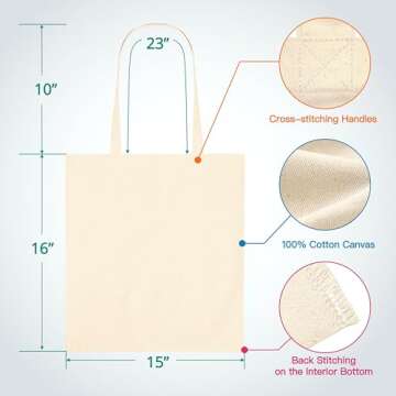 Phicorn Plain Tote Bag – 2-Pack Bulk Blank Canvas Tote Bags for Crafts, DIY, Painting, Shopping & ...