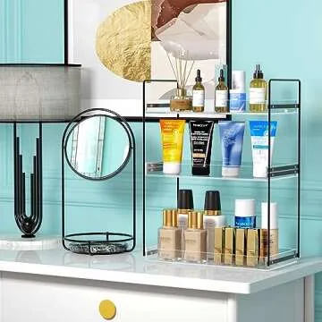NPPLUS Bathroom Countertop Organizer, 3 Tier Metal Vanity Counter Skincare Shelf, Matte Black ​Und...
