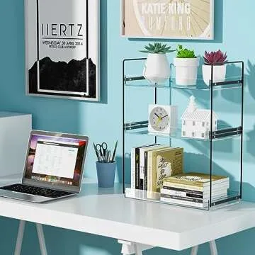 NPPLUS Bathroom Countertop Organizer, 3 Tier Metal Vanity Counter Skincare Shelf, Matte Black ​Under Sink with Acrylic Tray, Home Storage Holder for Makeup Cosmetics Perfume Spice,Black+Clear