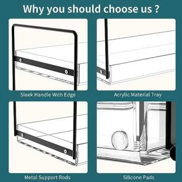 NPPLUS Bathroom Countertop Organizer, 3 Tier Metal Vanity Counter Skincare Shelf, Matte Black ​Under Sink with Acrylic Tray, Home Storage Holder for Makeup Cosmetics Perfume Spice,Black+Clear