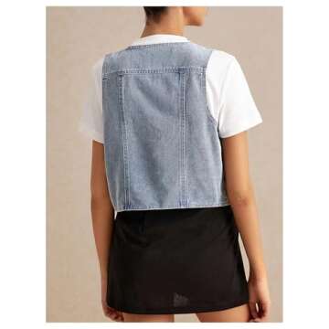 OYOANGLE Women's Sleeveless Denim Vest Crop Tops Button Down V Neck Asymmetrical Jean Jacket Waistco...