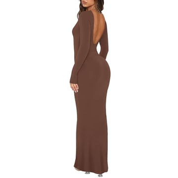 REORIA Womens Sexy V Backless Soft Lounge Long Dress - Elegant Maxi Dress for Casual & Weddings