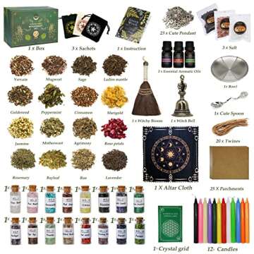 New Witchcraft Supplies Witch Stuff Spell Kit, 127 Packs Wiccan Supplies and Tools, Including Dried ...