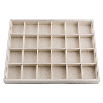 Oirlv Stackable Linen Jewelry Tray Adjustable 24 Grid Organizer