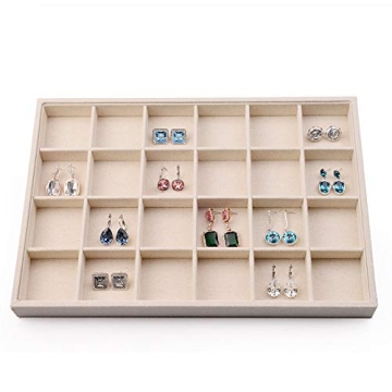 Oirlv Stackable Linen Jewelry Tray Adjustable 24 Grid Organizer