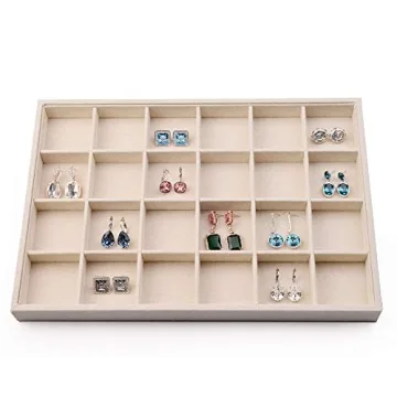 Oirlv Stackable Linen Jewelry Tray Adjustable 24 Grid Organizer