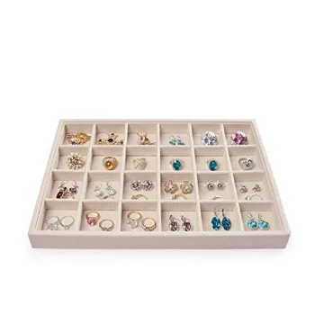 Oirlv Stackable Linen Jewelry Tray Adjustable 24 Grid Organizer