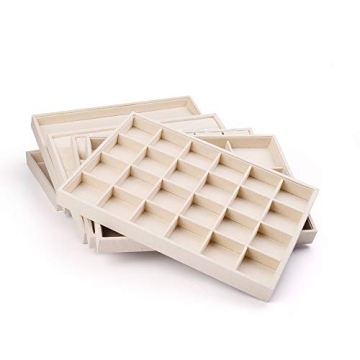 Oirlv Stackable Linen Jewelry Tray Adjustable 24 Grid Organizer