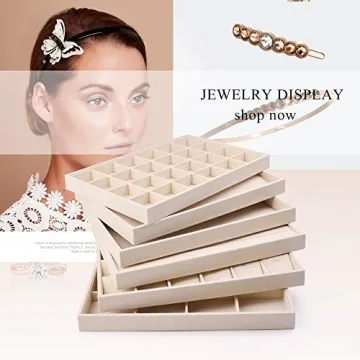 Oirlv Stackable Linen Jewelry Tray Adjustable 24 Grid Organizer