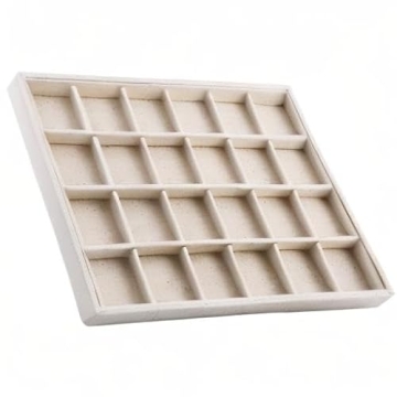 Oirlv Stackable Linen Jewelry Tray Adjustable 24 Grid Organizer