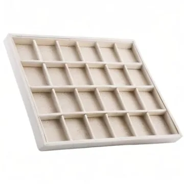 Oirlv Stackable Linen Jewelry Tray Adjustable 24 Grid Organizer