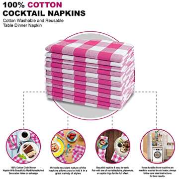 12Pack 100% Cotton Yarn Dyed Gingham Check Dinner Napkins - Pink/White