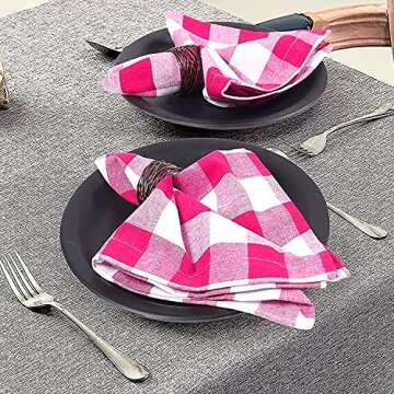 Charming Gingham Cotton Dinner Napkins Set of 12