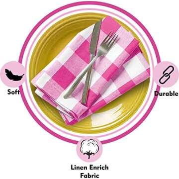 Charming Gingham Cotton Dinner Napkins Set of 12