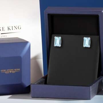 Gem Stone King 925 Sterling Silver 6X4MM Emerald Cut Gemstone Birthstone Stud Earrings For Women Men