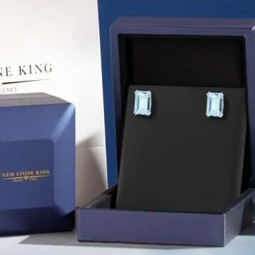 Gem Stone King 925 Sterling Silver 6X4MM Emerald Cut Gemstone Birthstone Stud Earrings For Women Men