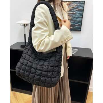 Rejolly Puffer Quilted Shoulder Bag for Women Puffy Bubble Tote Bag Lightweight Nylon Handbag Padded...