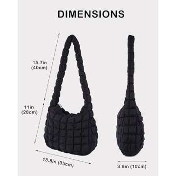 Rejolly Puffer Quilted Shoulder Bag for Women Puffy Bubble Tote Bag Lightweight Nylon Handbag Padded Soft Purse Black