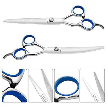 LILYS PET Professional PET DOG Grooming scissors suit,RED ring, Cutting&Curved&Thinning shears (Blue...