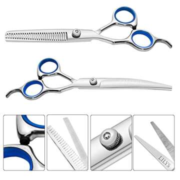 LILYS PET Professional PET DOG Grooming scissors suit,RED ring, Cutting&Curved&Thinning shears (Blue Ring 7.0")