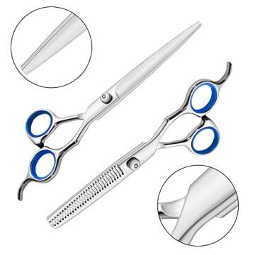 LILYS PET Professional PET DOG Grooming scissors suit,RED ring, Cutting&Curved&Thinning shears (Blue Ring 7.0")