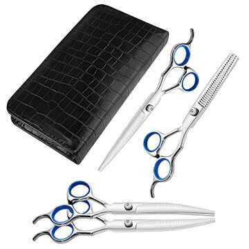LILYS PET Professional PET DOG Grooming scissors suit,RED ring, Cutting&Curved&Thinning shears (Blue Ring 7.0")