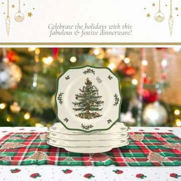 Spode Christmas Tree Dinner Plates - Festive Holiday Tableware