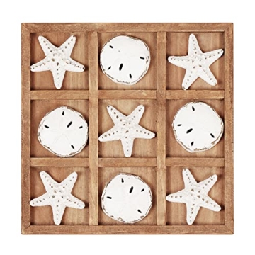NIKKY HOME Beach Tic Tac Toe for Fun Starfish Sand Dollar Coastal House Coffee Table Decor Wood Boar...