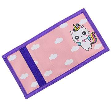 NEICY Trifold Canvas Outdoor Wallet for Kids, Cartoon Sport Wallets with Zippered Pocket, Christmas Gifts for Girls and Women (Unicorn 02)