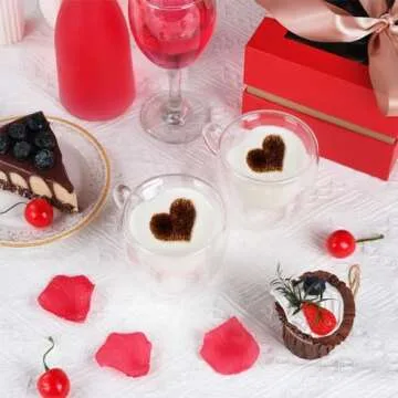 WHJY Double Wall Glass Coffee Mugs，Clear Coffee Cups Clear Unique Coffee Cups Heart Shaped Mug 5 oz Espresso Cups Heart Mugs Set of 2