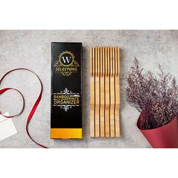 W Selections Bamboo Knife Drawer Organizer Block - Kitchen Storage Holder for Knives Organization - Saves Counter Drawer Space for Home Cooking Chef - Organic Moso Bamboo Tray of Premium Quality