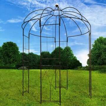 OUTOUR French Style Birdcage Shape Heavy Duty Gazebo,9'Highx 6‘6"Wide,Pergola Pavilion Arch Arbor Arbour Plants Stand Rack for Wedding Outdoor Garden Lawn Backyard Patio,Climbing Vines,Roses,Dark Rust