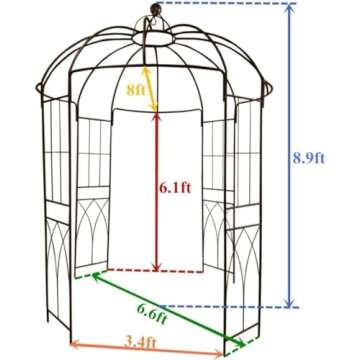 OUTOUR French Style Birdcage Shape Heavy Duty Gazebo,9'Highx 6‘6"Wide,Pergola Pavilion Arch Arbor Arbour Plants Stand Rack for Wedding Outdoor Garden Lawn Backyard Patio,Climbing Vines,Roses,Dark Rust