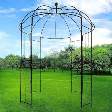 OUTOUR French Style Birdcage Shape Heavy Duty Gazebo,9'Highx 6‘6"Wide,Pergola Pavilion Arch Arbor Arbour Plants Stand Rack for Wedding Outdoor Garden Lawn Backyard Patio,Climbing Vines,Roses,Dark Rust