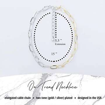 NTLX Chain Link Necklace for Women – Elongated Link Chain - Paperclip Chain – Fashion Statement ...